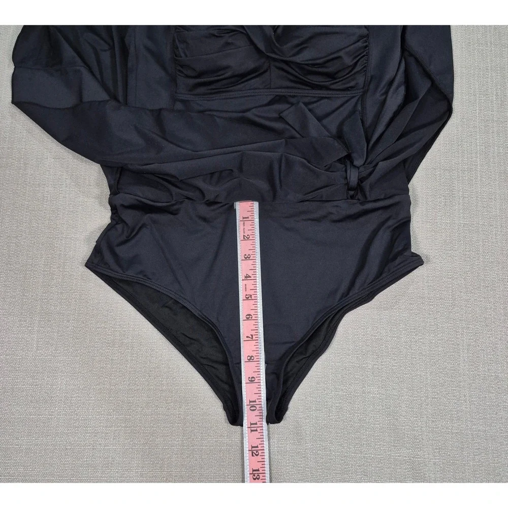 Daci Women Black Ruched Tummy Control Halter Swimdress One Piece Swimsuit Size L